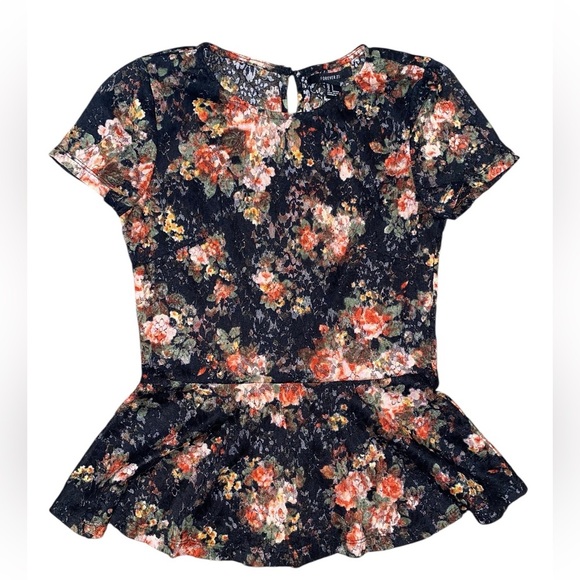 Forever 21 Tops - Forever 21 Black Floral Lace Peplum Top | Size Small